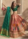 Diamond Work Green and Pink Banarasi Silk Lehenga Choli - 3