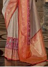 Banarasi Silk Beige and Crimson Woven Work Designer Contemporary Saree - 1