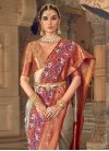 Banarasi Silk Beige and Crimson Woven Work Designer Contemporary Saree - 2