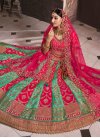 Rose Pink and Sea Green Banarasi Silk Designer A Line Lehenga Choli - 3