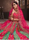 Rose Pink and Sea Green Banarasi Silk Designer A Line Lehenga Choli - 1
