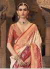 Banarasi Silk Cream and Red Woven Work Designer Contemporary Style Saree - 1