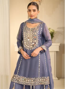 Lavender Shimmer Palazzo Suit with Embroidered Work for Festival