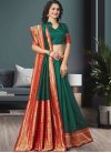 Bottle Green and Red Woven Work Traditional Designer Saree - 1