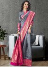 Grey and Rose Pink Designer Contemporary Saree For Casual - 1