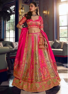 Banarasi Silk Designer Lehenga Choli with Embroidered Work in Mauve Pink and Rose Pink for Bridal
