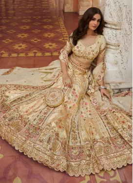 Cream Banarasi Silk Trendy Lehenga Choli with Beads Work for Bridal