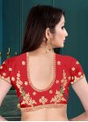 Art Silk Embroidered Work Cream and Red Trendy A Line Lehenga Choli - 2