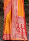 Orange and Red Banarasi Silk Designer Traditional Saree - 1