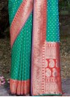 Banarasi Silk Sea Green and Tomato Woven Work Designer Contemporary Saree - 1