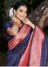 Silk Blend Navy Blue and Red Designer Contemporary Style Saree For Ceremonial - 1