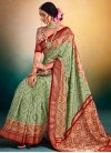 Patola Silk Mint Green and Red Print Work Contemporary Style Saree - 1