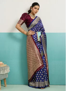 Woven Work Classic Saree For Casual in Blue and Maroon
