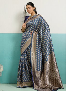 Silk Blend Classic Saree in Blue with Woven Work for Casual