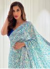 Blue and Off White Sequins Work Designer Contemporary Style Saree - 1