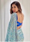 Blue and Off White Sequins Work Designer Contemporary Style Saree - 2