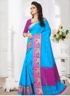 Light Blue and Magenta Thread Work Trendy Classic Saree - 1