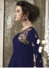 Beige and Navy Blue Embroidered Work Kameez Style Lehenga - 1