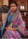 Tussar Silk Light Blue and Pink Print Work Traditional Designer Saree - 1