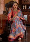 Light Blue and Red Tussar Silk Designer Contemporary Saree - 1