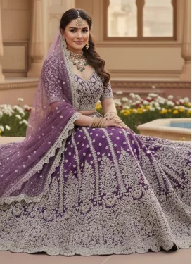 Embroidered Work Net Designer Lehenga Choli in Violet for Women