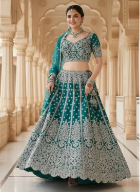 Embroidered Work Net Designer Lehenga Choli in Aqua Blue for Women