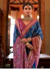 Hot Pink and Navy Blue Print Work Designer Contemporary Style Saree - 1