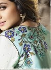 Cream and Light Blue Banglori Silk Long Length Anarkali Salwar Suit - 1
