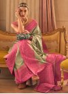 Hot Pink and Olive Designer Contemporary Style Saree For Ceremonial - 1