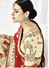 Cream and Red Satin Silk A - Line Lehenga For Bridal - 1