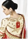 Cream and Red Satin Silk A - Line Lehenga For Bridal - 2