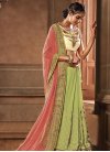 Magnificent Mint Green and Salmon Embroidered Work Half N Half Saree - 1