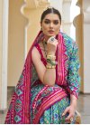 Rose Pink and Turquoise Print Work Patola Silk Designer Contemporary Style Saree - 1