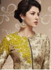 Fancier Silk Beige and Gold Aari Work Designer Palazzo Salwar Kameez - 1