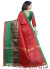 Cotton Silk Green and Red Thread Work Contemporary Style Saree - 1