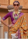 Coral and Purple Weaving Print Work Traditional Saree - 1