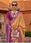 Coral and Purple Weaving Print Work Traditional Saree - 2