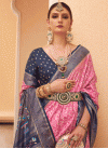 Silk Blend Print Work Navy Blue and Pink Traditional Designer Saree - 2