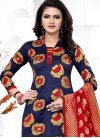 Art Silk Navy Blue and Red Woven Work Trendy Churidar Suit - 1