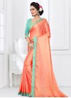 Peach and Turquoise Traditional Saree For Ceremonial - 1