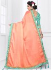 Peach and Turquoise Traditional Saree For Ceremonial - 2