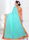 Tomato and Turquoise Lace Work Contemporary Saree - 2
