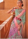 Hot Pink and Sea Green Print Work Designer Contemporary Style Saree - 1