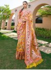 Hot Pink and Yellow Woven Work  Designer Contemporary Style Saree - 1