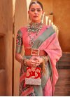 Pink and Teal Print Work Designer Contemporary Style Saree - 1