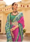 Print Work Silk Blend Green and Rose Pink Trendy Classic Saree - 2