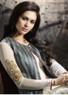 Ravishing Grey and Off White  Banarasi Silk Jacket Style Anarkali Suit - 2