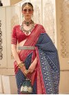 Crimson and Navy Blue Silk Blend Traditional Designer Saree For Ceremonial - 1