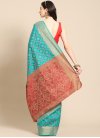 Silk Blend Woven Work Red and Turquoise Designer Contemporary Saree - 1