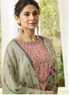 Grey and Pink Embroidered Work Palazzo Style Pakistani Salwar Suit - 1